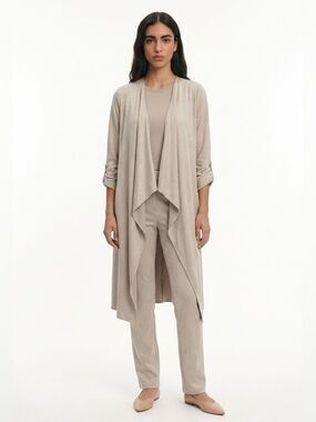 PHILOSOPHY | Beige Open Front Waterfall Drape Duster Cardigan Women’s Size Small